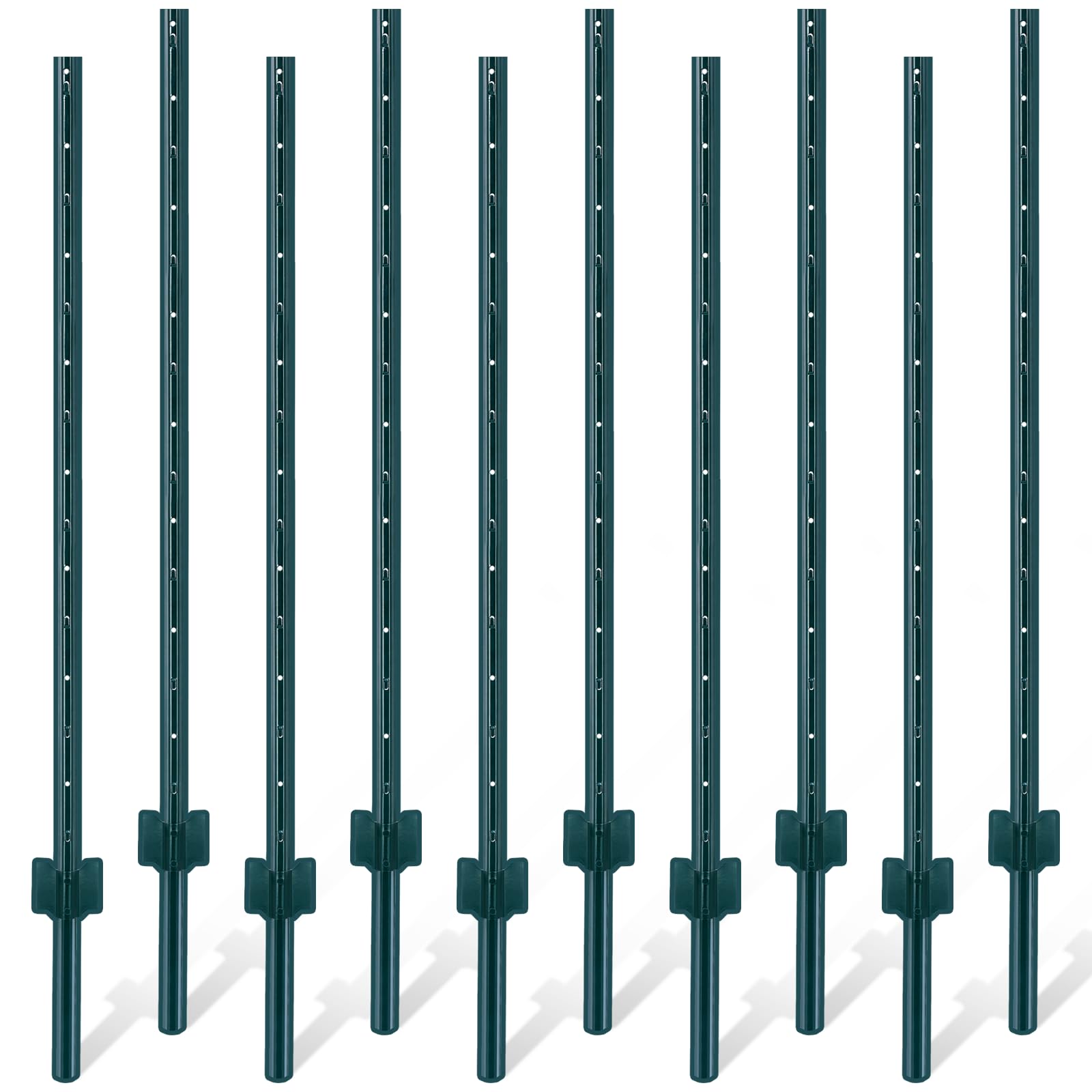 Gtongoko 4.8 Feet Sturdy Duty Metal Fence Post, Pack of 10, U Post for Fencing Green T Posts for Garden Yard and Outdoor Wire
