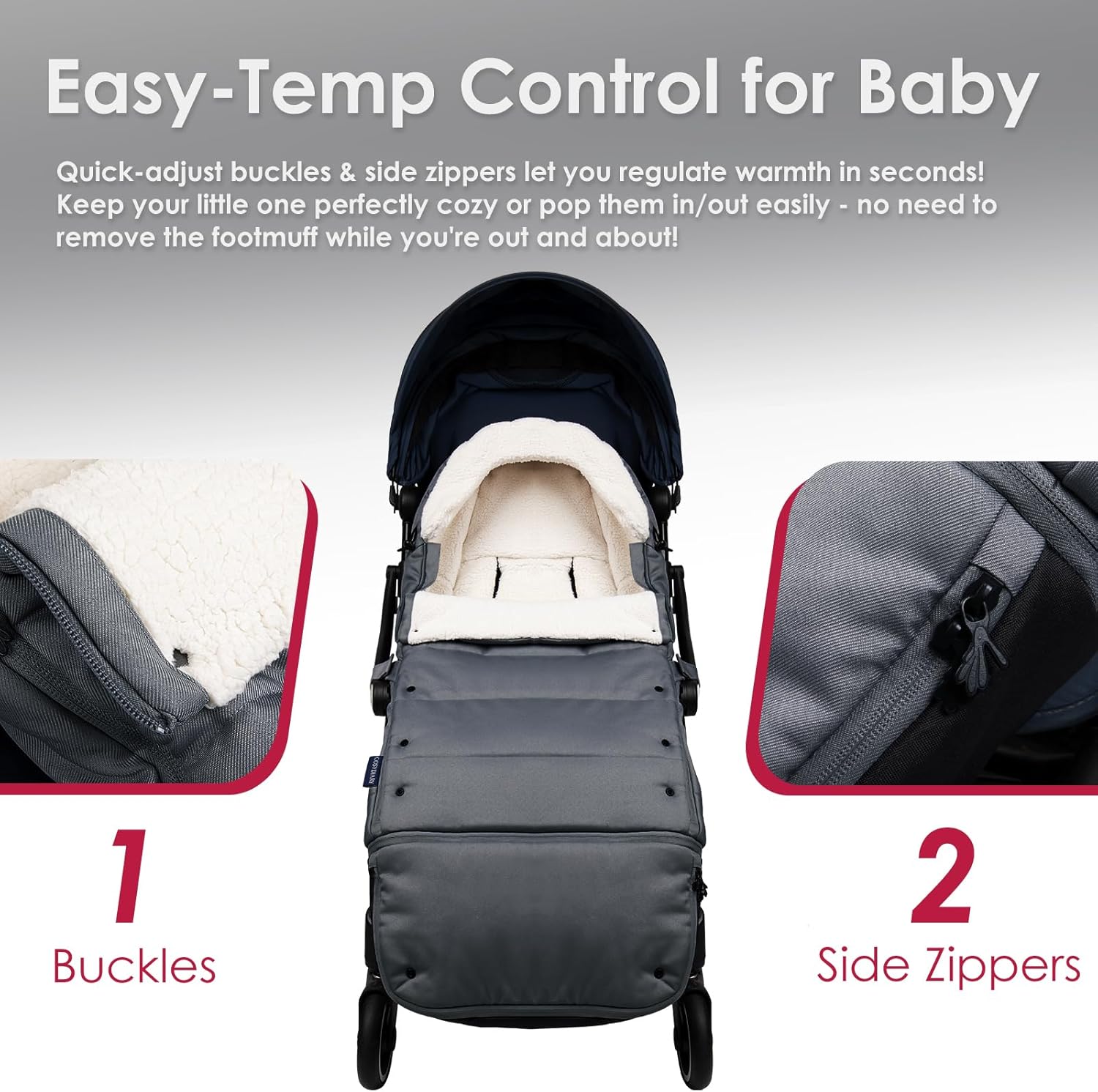 Universal, Weather-Proof, Warm Stroller Footmuff | Extendable Winter Cover | Adjustable Buckle | Stroller Bunting Bag | CosyDiary Stroller Accessories | Stroller Cover