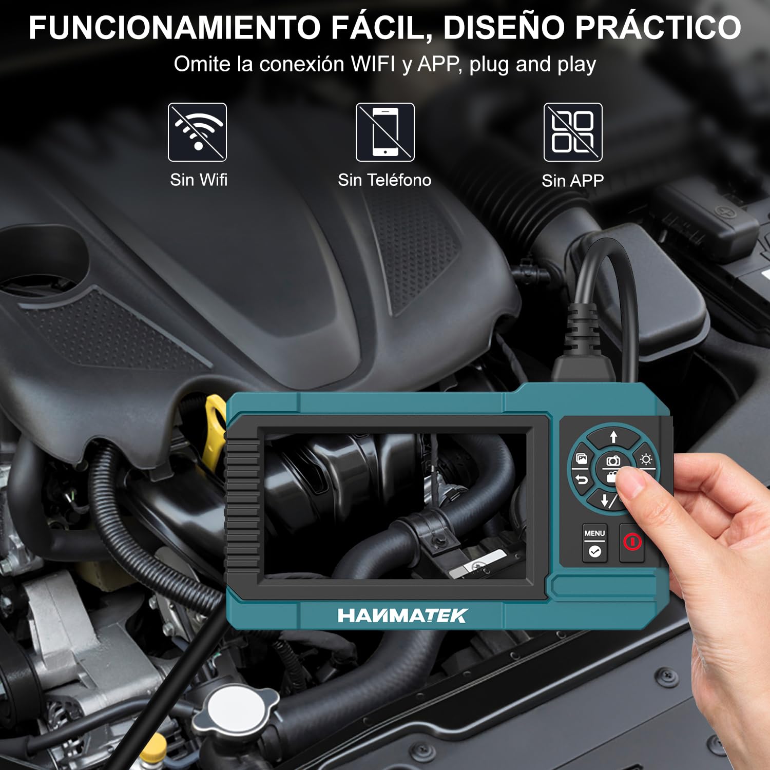 HANMATEK - Endoscopio industrial de 1080P, pantalla TFT de 4.3 pulgadas, cable flexible de 16.5 pies, cámara de 8 mm con luces LED ajustables, 1 millón de píxeles, grabación de foto/video, carga USB-C