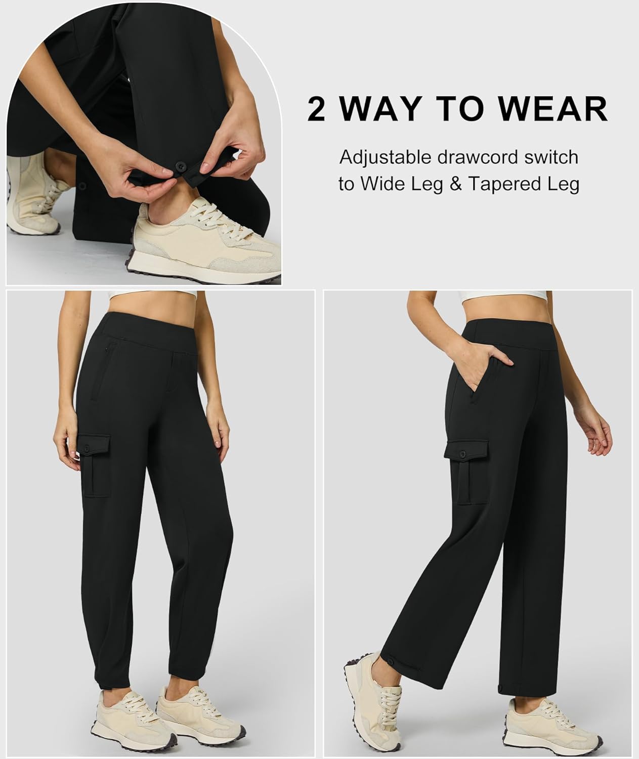 Casei Womens Cargo Pants, Wide Leg Yoga Pants High Waist Stretch Casual Pants with Pockets Business Travel Work - Image 5