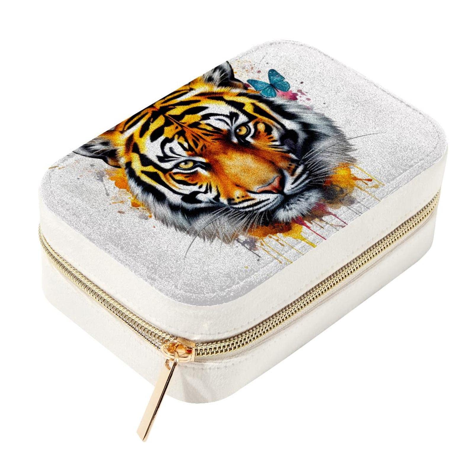 Sac de rangement de bijoux de voyage tigre et papillon pour bagues et colliers