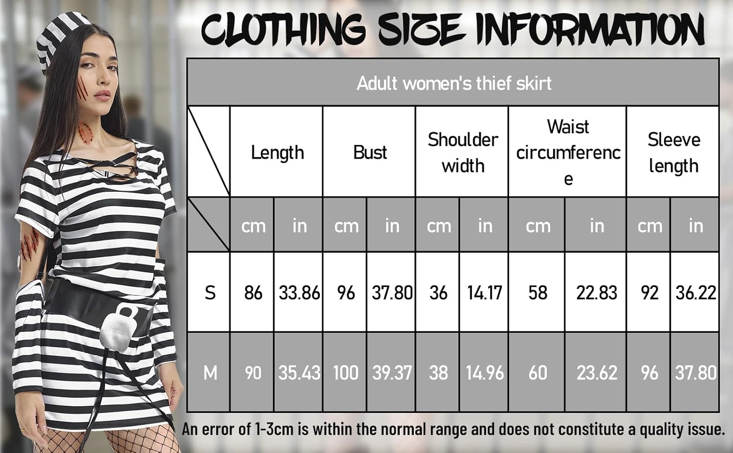 5PCS Prisoner Costume Women, Adult Jail Inmate Outfit with Tattoo Stickers Fishnet Stockings Fancy Halloween Dress Up - Image 6