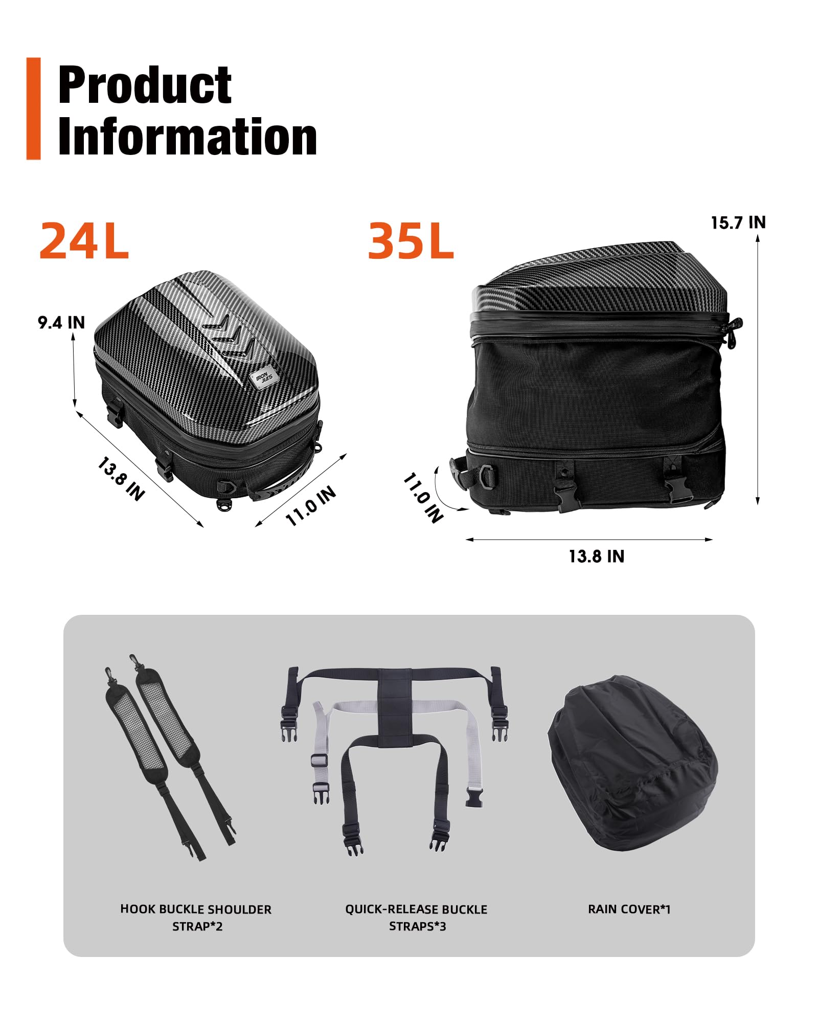 Grapelet Motorrad Hecktasche wasserdicht sozius gepäcktasche ABS Hartschalen Motorrad helmtasche mit erweiterbarem Stauraum 24L-35L Reisetasche Tasche