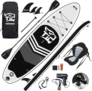 TIGERXBANG Inflatable Stand Up Paddle Board 10'6'' x 32" x 6", SUP Paddle Board with Kayak Seat, Electric Pump & Double-Bladed Paddle, Premium SUP Accessories for All Skill Levels