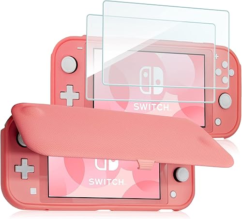 ProCase Funda con tapa para Nintendo Switch Lite con 2 protectores de pantalla de vidrio templado, funda protectora delgada con cubierta frontal