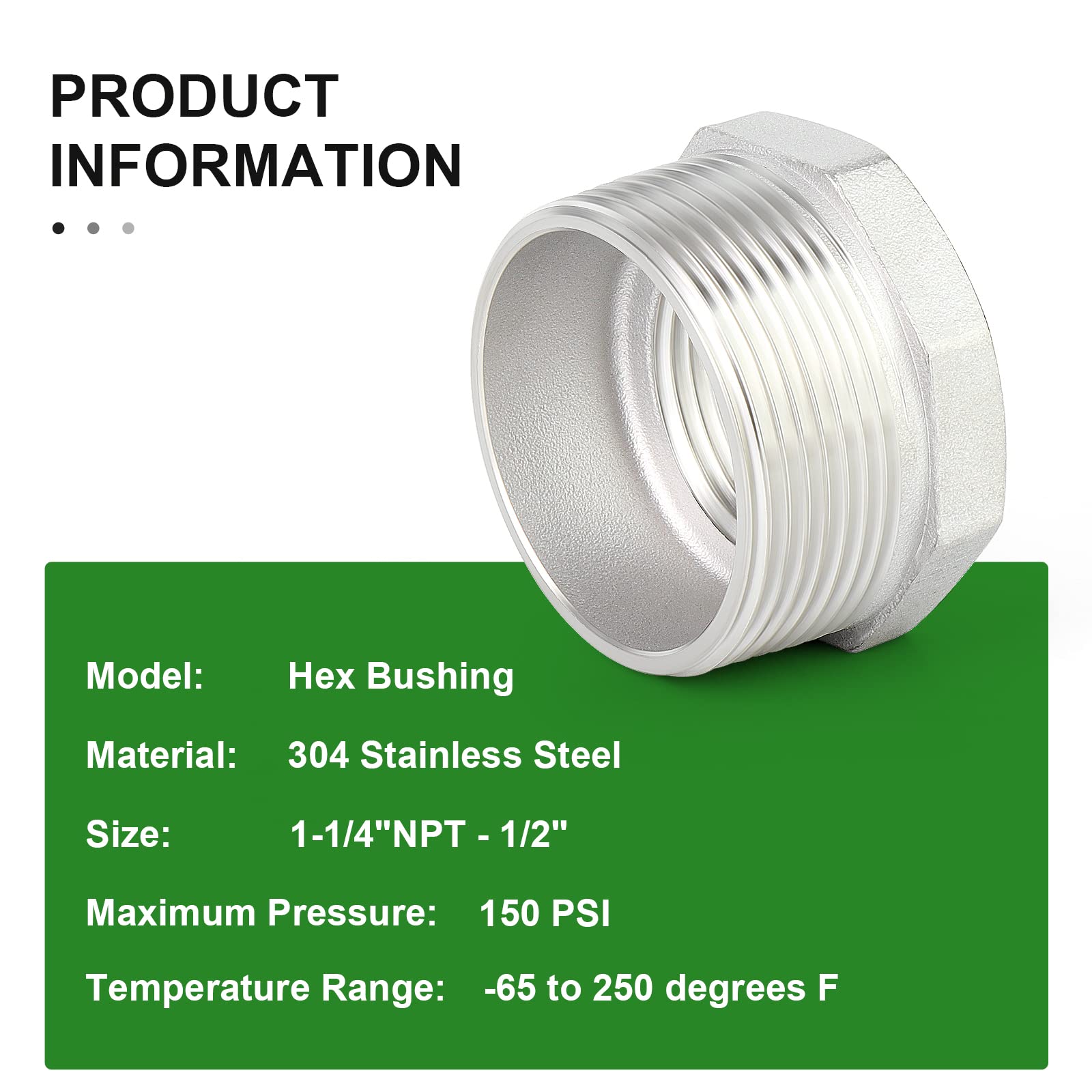 5PCS 304 Stainless Steel Reducer Hex Bushing, 1" NPT Male - View #10