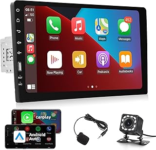 Carplay Single Din Touchscreen Car Stereo, Rimoody 9 Inch Touch Screen Car Radio with Bluetooth FM AM Radio iOS/Android Mirror Link TF/USB/AUX Input Car Multimedia Player + Backup Camera