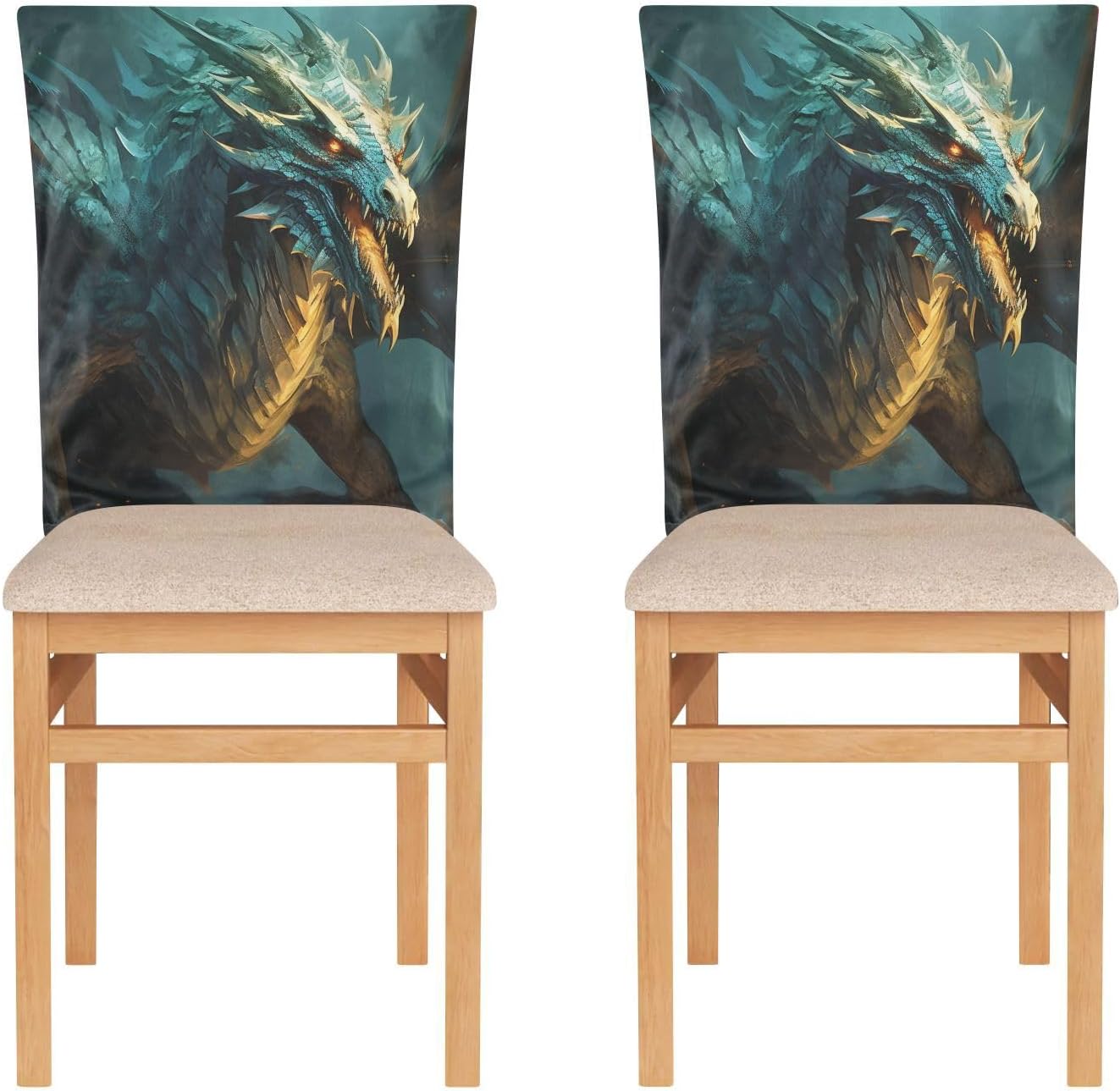 ALAZA Dragon Vintage Chair Back Cover Set of 6, Washable Reusable Removable Chair Slipcovers Decorative Chair Cover for Home Kitchen Wedding Party