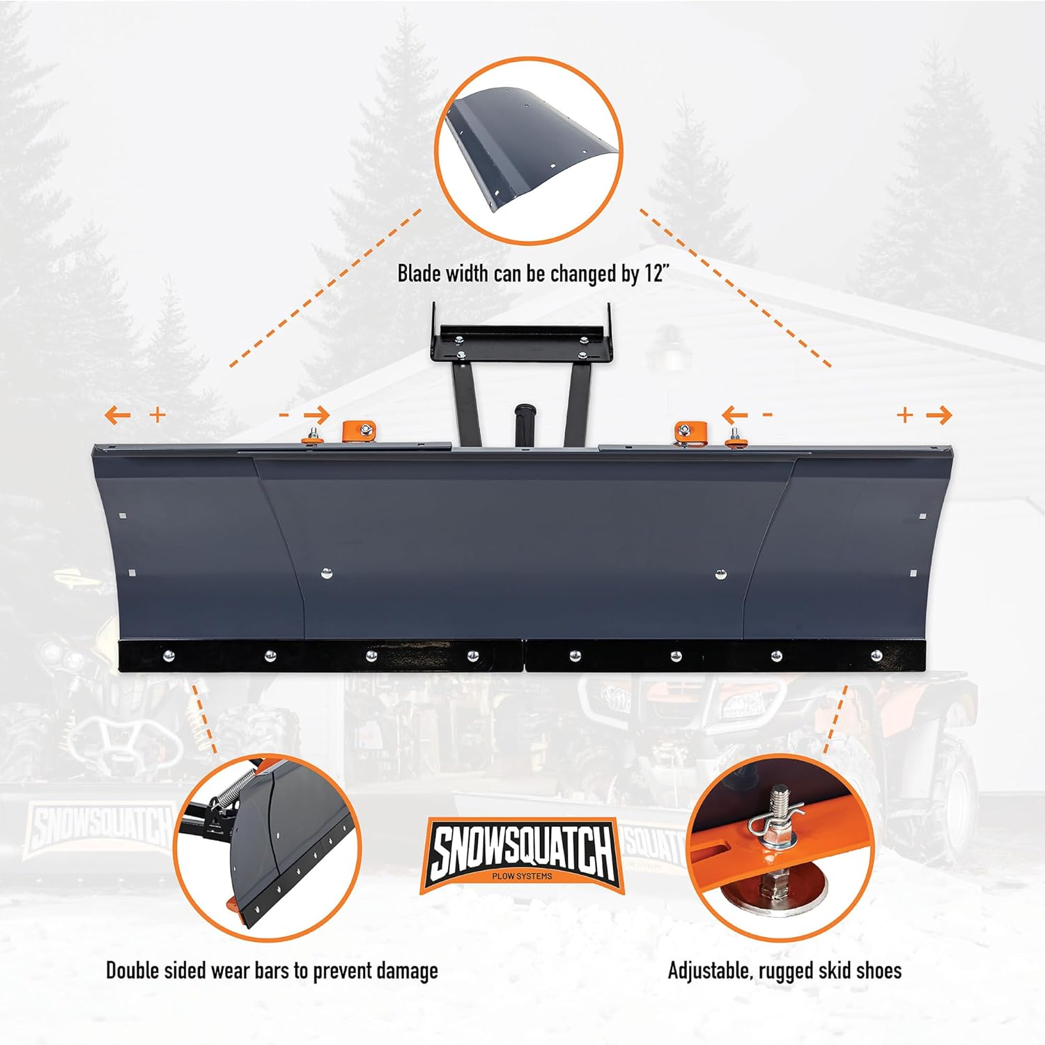 SNOWSQUATCH Deluxe UTV Snow Plow System 60-72 Inch Adjustable Steel Blade Universal Mount Kit
