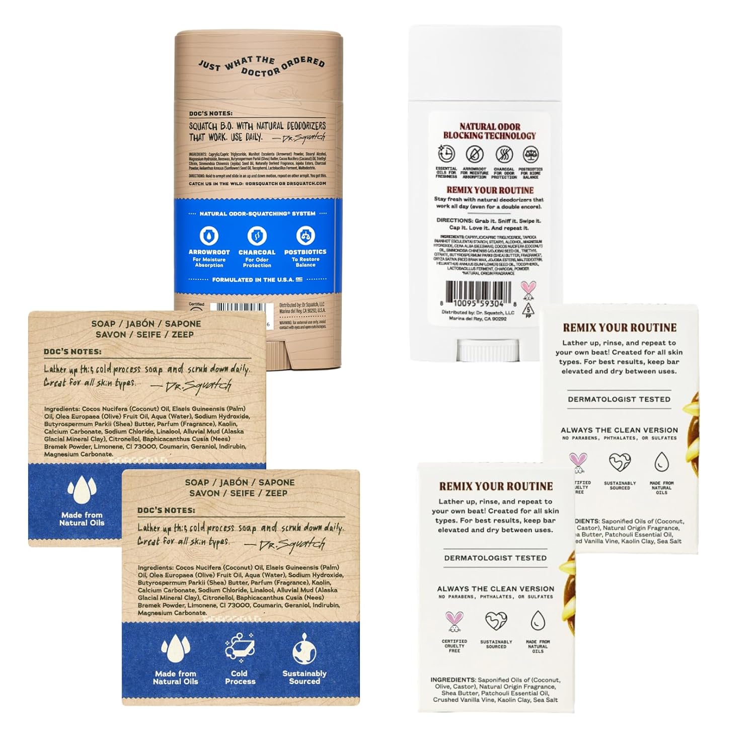 Dr. Squatch x Jukebox Soap + Deodorant Gift Set - Made for Men and Women - Cold Process, Natural, Aluminum Free - Created for all Skin Types - Fresh Falls + Vanilla on Vinyl (pack of 6)