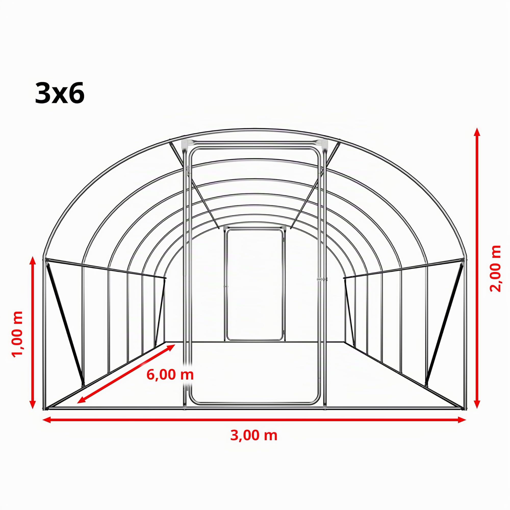 TOOLPORT Foliengewächshaus Gewächshaus 3x6m Premium mit schwenkbarer Türkonstruktion PE-Plane 180 g/m² weiß transparent
