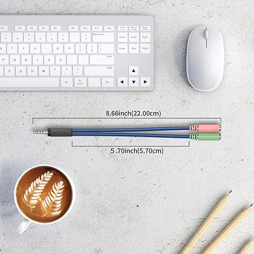 Miniatura 6 de ENVEL Adaptador Y de auriculares 2 hembra a 1 macho Cable Jack de 0.138 in con micrófono separado y conector de auriculares de audio, convertidores