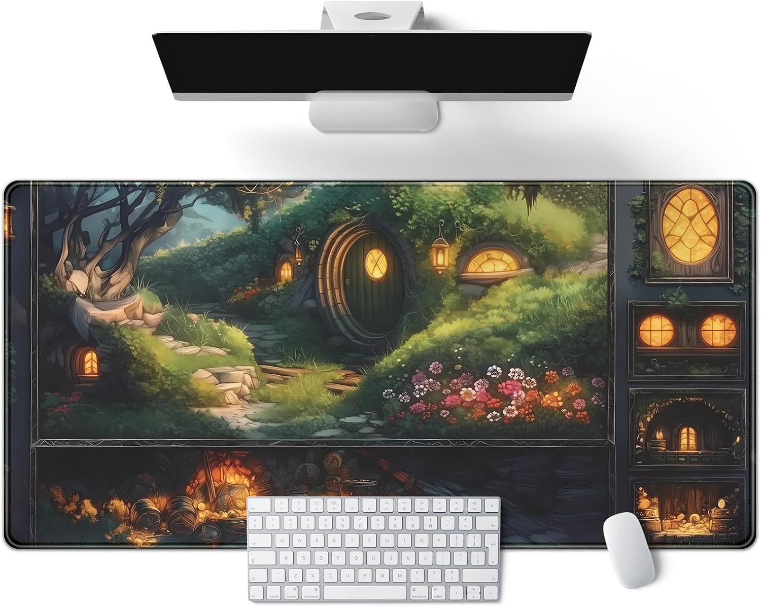 Cute Anime Large Gaming Mouse Pad Green Middle Earth Desk Mat Playmat Extended Mousepad XXL Desk Pad Computer Laptop Keyboard Pad Long Big Mouse Mat Office Decor Accessories 31.5x15.7 in