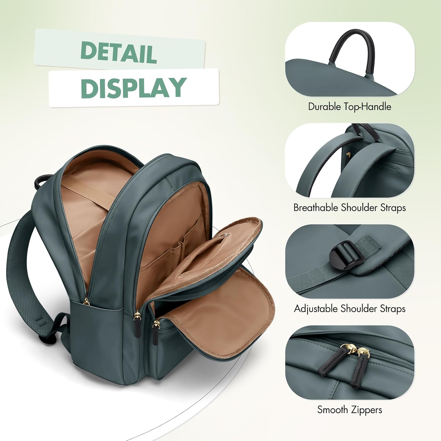 GOLF SUPAGS Backpack for Women Work College Travel Laptop Backpacks Multi-Functional Casual Daypack Teacher Nurse Everyday Bags Fits 15.6 Inch Notebook (Atrovirens) - Image 3