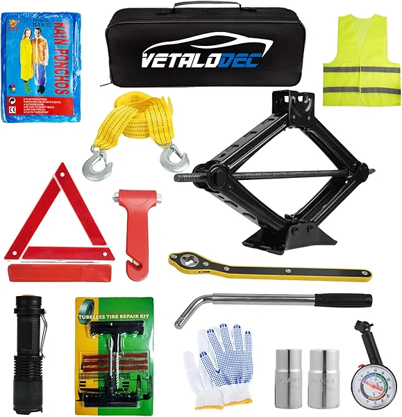 Scissor Jack Kit - 2 Ton (4409 Lbs) Tire Changing Kit with Lug Wrench, Emergency Spare Tire Removal Tool for Car, Truck, SUV (15pcs)