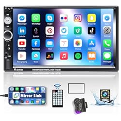 Pantalla Dacia Duster CAMECHO Radio de Coche Bluetooth 2 Din con Mirror Link para Android/IOS 7 Pulgadas HD Pantalla Táctil Reproductor MP5 Doble DIN con FM Radio AUX/SD/USB/EQ Estéreo de coche Cámara de Visión Trasera SWC