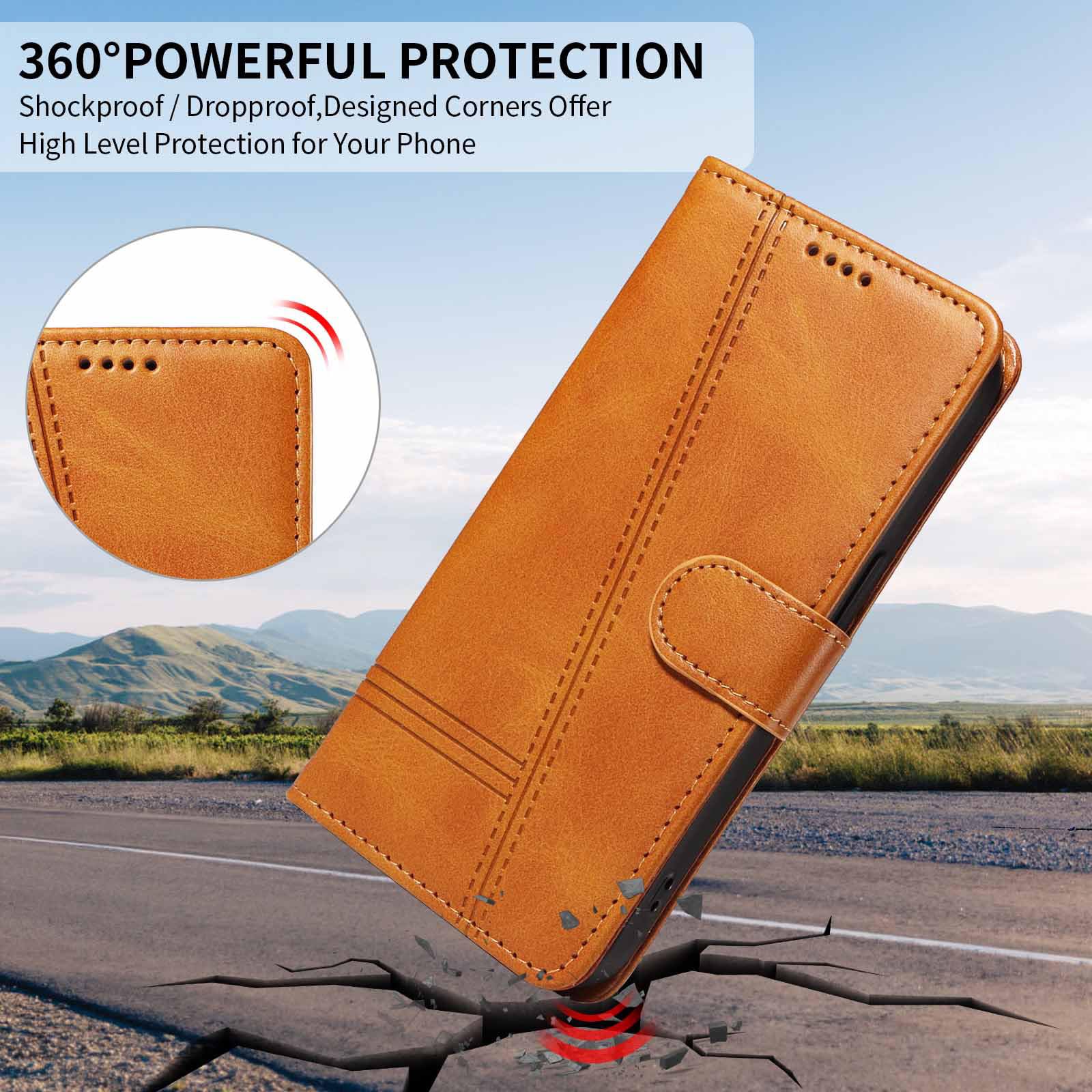 Etui z klapką do Samsung Galaxy S25 Ultra/S25 Plus/S25, skórzane etui portfelowe na telefon z stojakiem na karty, etui foliowe, odporne na wstrząsy, z tworzywa TPU wewnątrz, żółte, S25