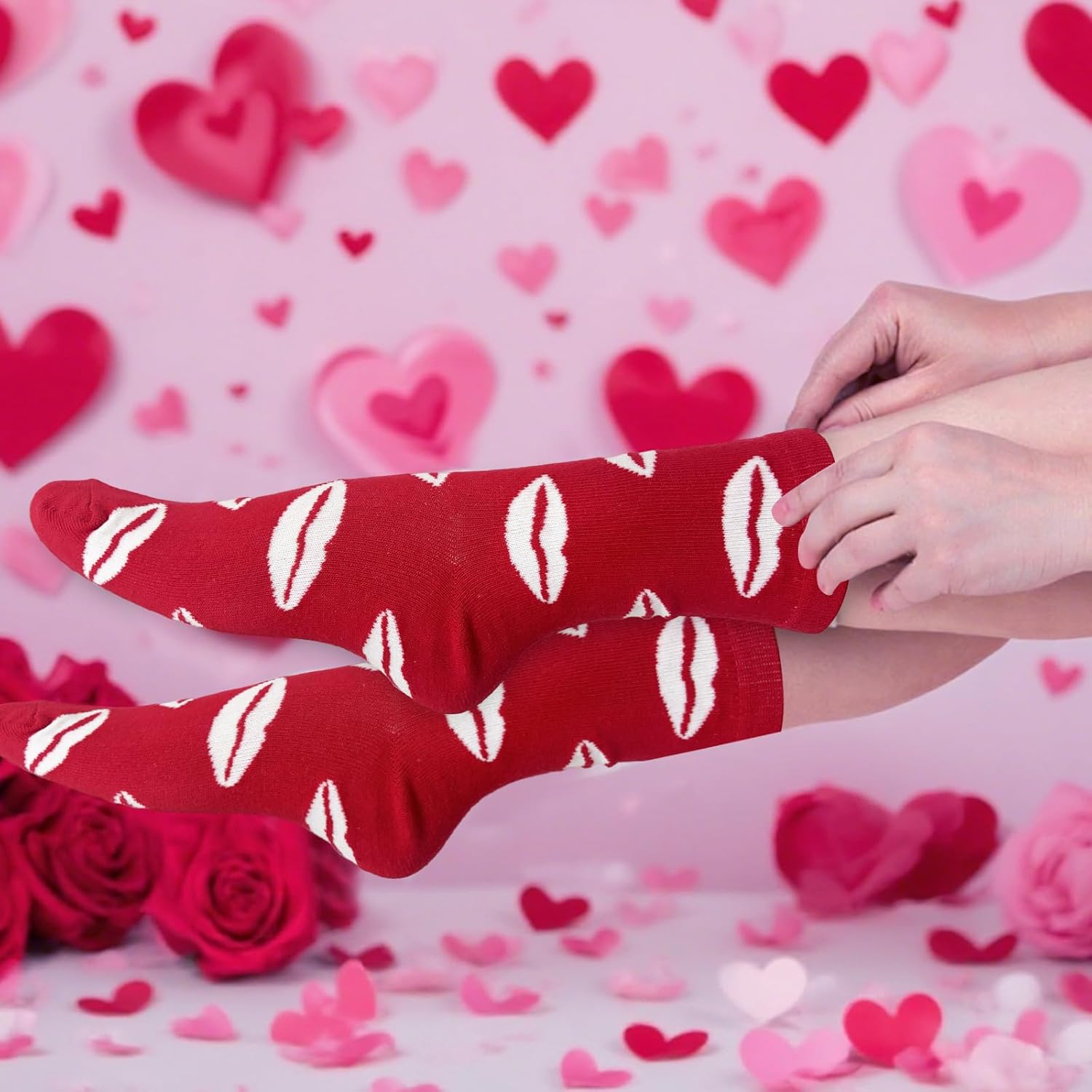 Anyumocz 6 Pairs Valentines Day Socks,Kiss and Heart Print Socks for Women,Funny Novelty Socks for Holiday Gifts Girls - Image 6