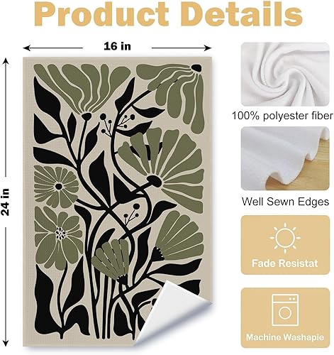 Miniatura 6 de Juego de 2 toallas de cocina abstractas de color verde salvia oscuro y negro, estilo bohemio, diseño botánico de los años 70, para decoración de