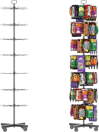 Miniatura 7 de YEOOE Soporte de exhibición de venta al por menor mejorado de 7 niveles, estante giratorio móvil con ganchos, estantes de exhibición al por menor
