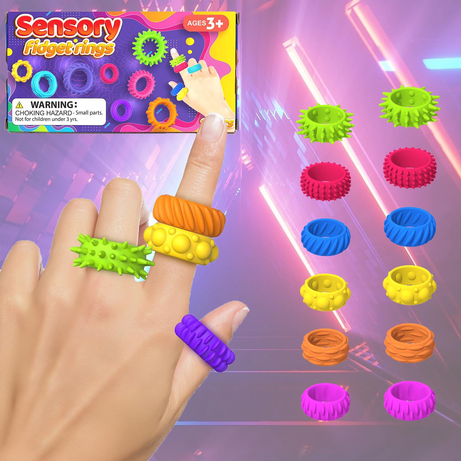 atnayo 12 Pack Fidget Rings for Kids Sensory Ring for Autism, 1.47cm, 1.7cm - Image 4