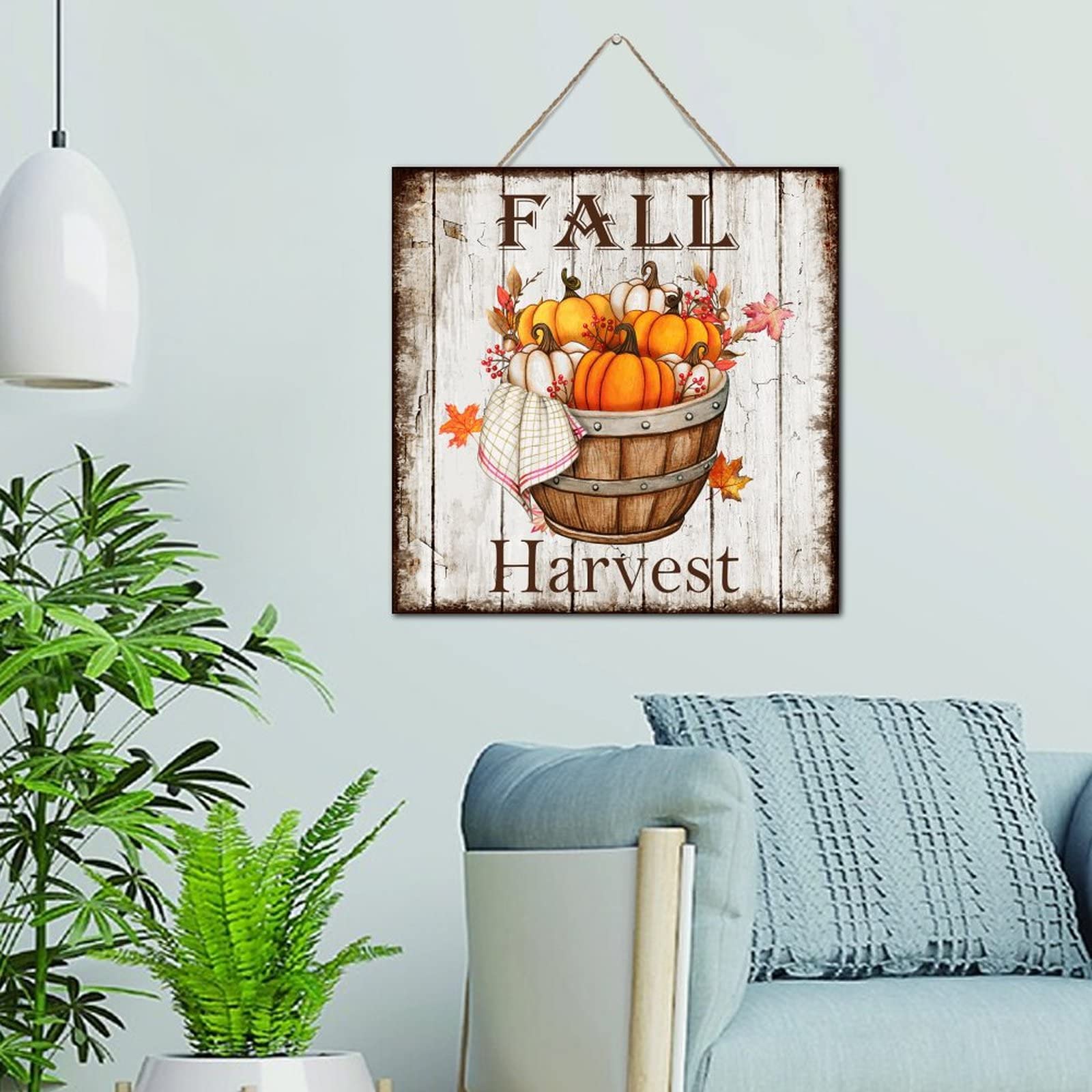 Plaque en bois vieilli citrouille d'automne, décoration de chambre rétro