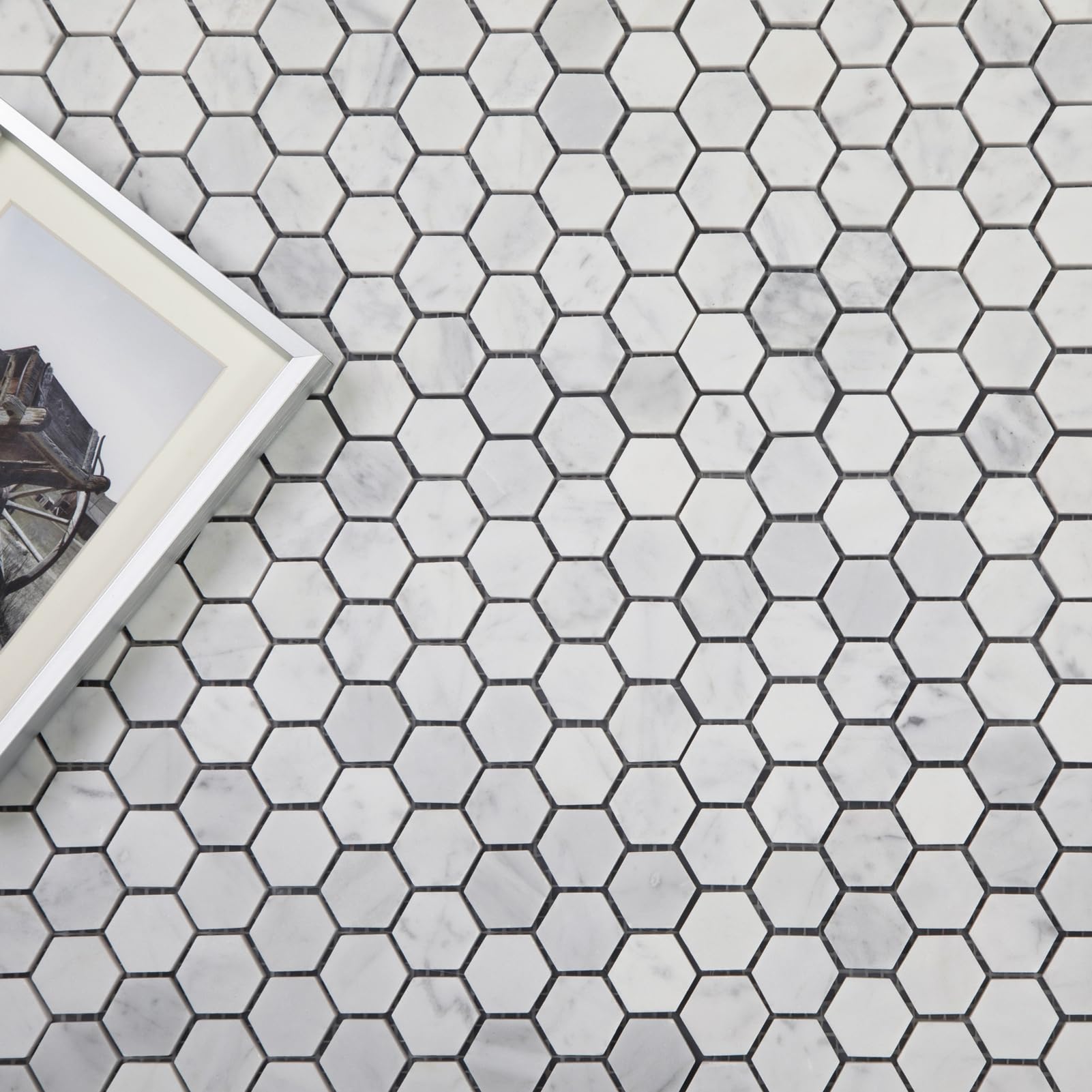Carrelage de mosaïque en marbre blanc de Carrare Diflart hexagonal