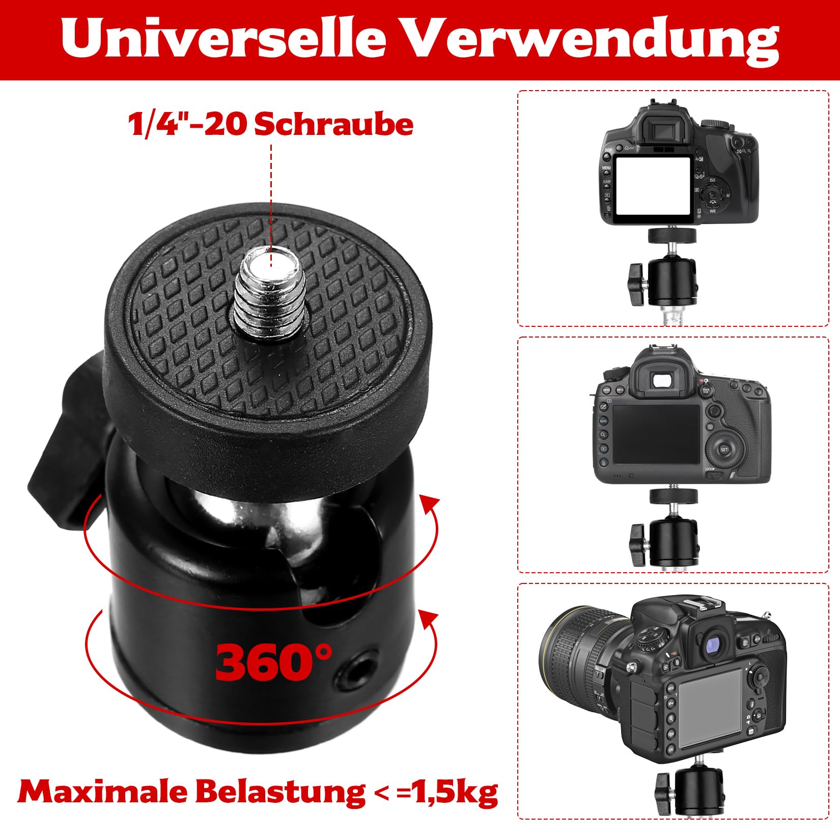 Zestaw do kamery Super Clamps, statyw z bardzo zaciskiem, stabilna głowica kulowa do statywu z adapterem gwintowanym 1/4" 3/8", Magic Arm Clamps Kulowa głowica statywu do aparatów, lamp błyskowych