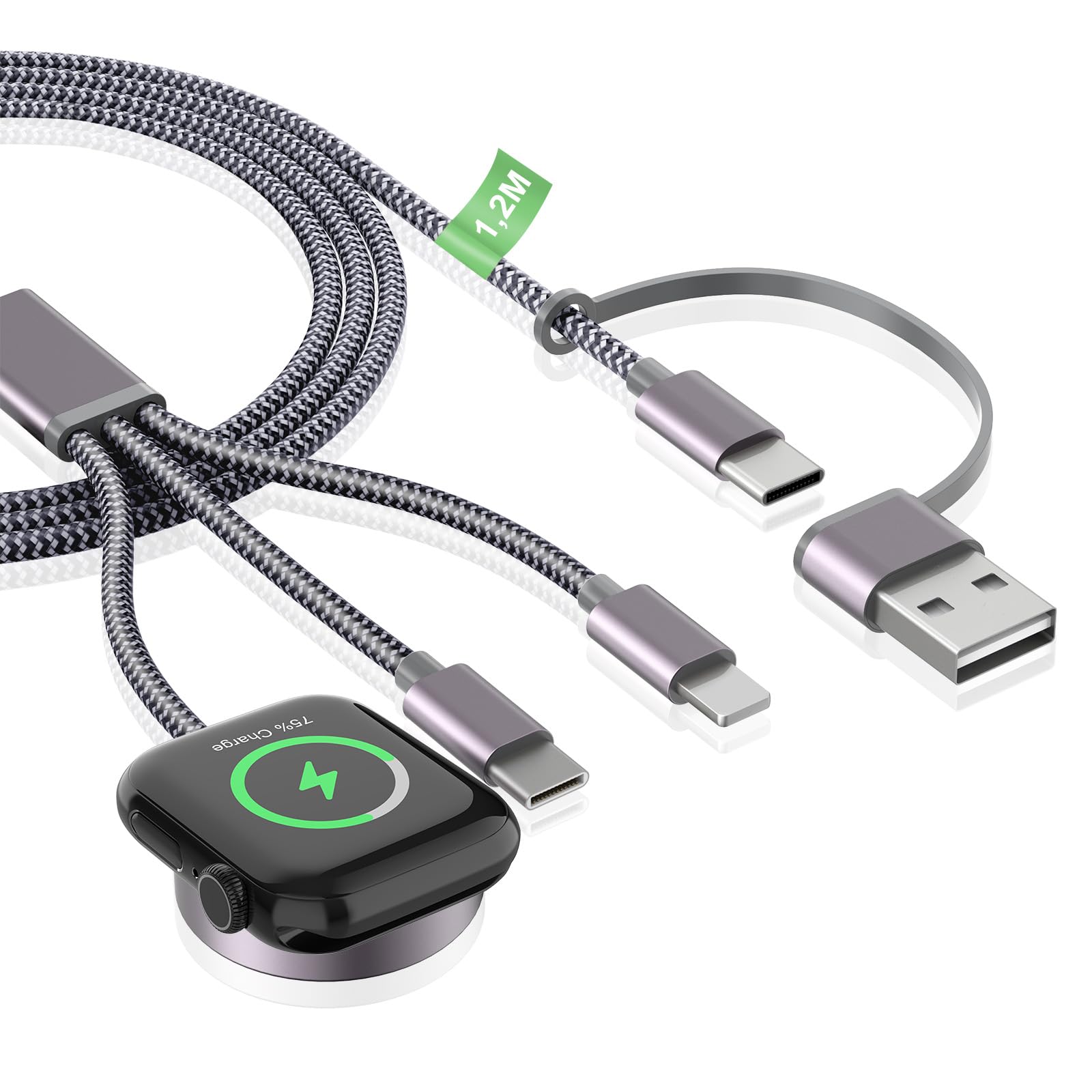 Ladekabel für Apple Watch und iPhone Ladegerät - 120cm USB C Charging Kabel Ladestation für iWatch Serien, 3 in 2 SchnellLadekabel für iPhone 17/16/15/14/13/12/11/iPad/AirPods