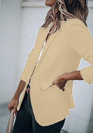 YMING Womens Casual Lapel Long Sleeve Blazer Open Front Work Jackets Button Solid Color Office Cardigan with Pockets