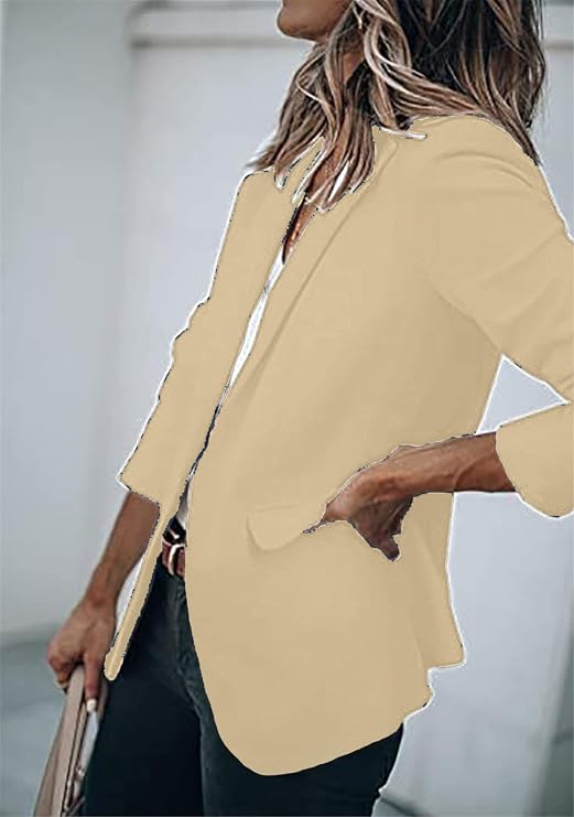 YMING Womens Casual Lapel Long Sleeve Blazer Open Front Work Jackets Button Solid Color Office Cardigan with Pockets