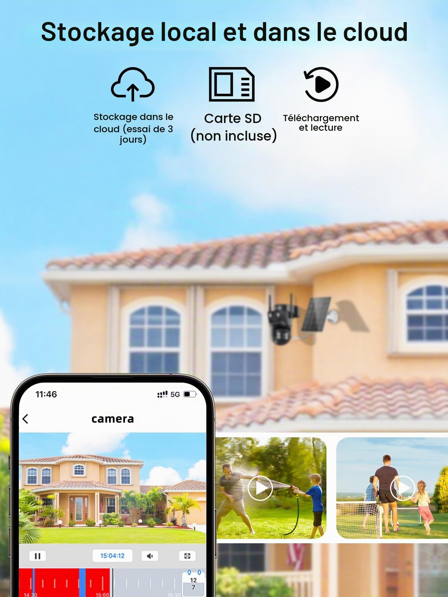 4K Caméra Surveillance WiFi Extérieure à Double Objectif,360° PTZ Caméra IP,8MP Détection Humaine avec Panneau Solaire,Suivi Automatique,Vision Nocturne Couleur,Étanche,Audio Bidirectionnel,2.4GHz