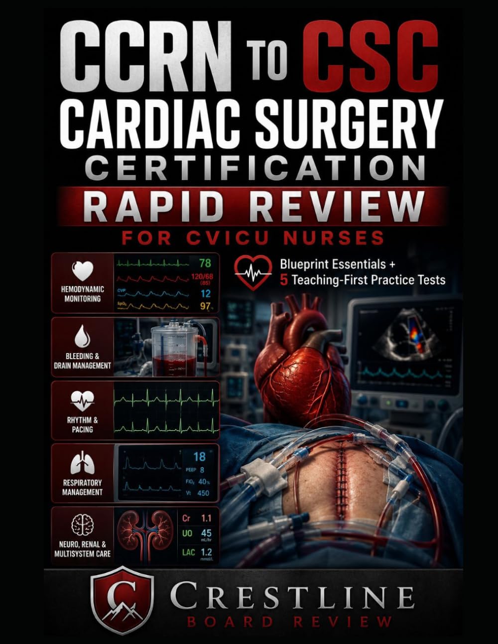 CCRN TO CSC CARDIAC SURGERY CERTIFICATION RAPID REVIEW FOR CVICU NURSES: BLUEPRINT ESSENTIALS, TIMING STRATEGY, AND 5 TEACHING-FIRST 100-QUESTION TESTS FOR CSC ADULT