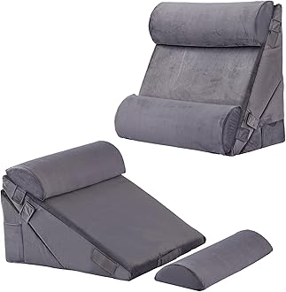 Bedluxe Adjustable 4pcs Bed Wedge Pillow Set, Memory Foam Wedge Pillows Post Surgery for Back, Neck, Leg Pain Relief, Pillow Wedge for Sleeping, Sitting up in Bed, Acid Reflux and GERD, Velvet