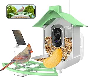 Bird Feeder with Camera, Smart Bird Feeder Camera with AI Identify Instant Notifications, FHD Live View, Birds Watching Camera with Solar Panel in Backyard, Ideal Gifts for Family and Birds Lovers asin的图片