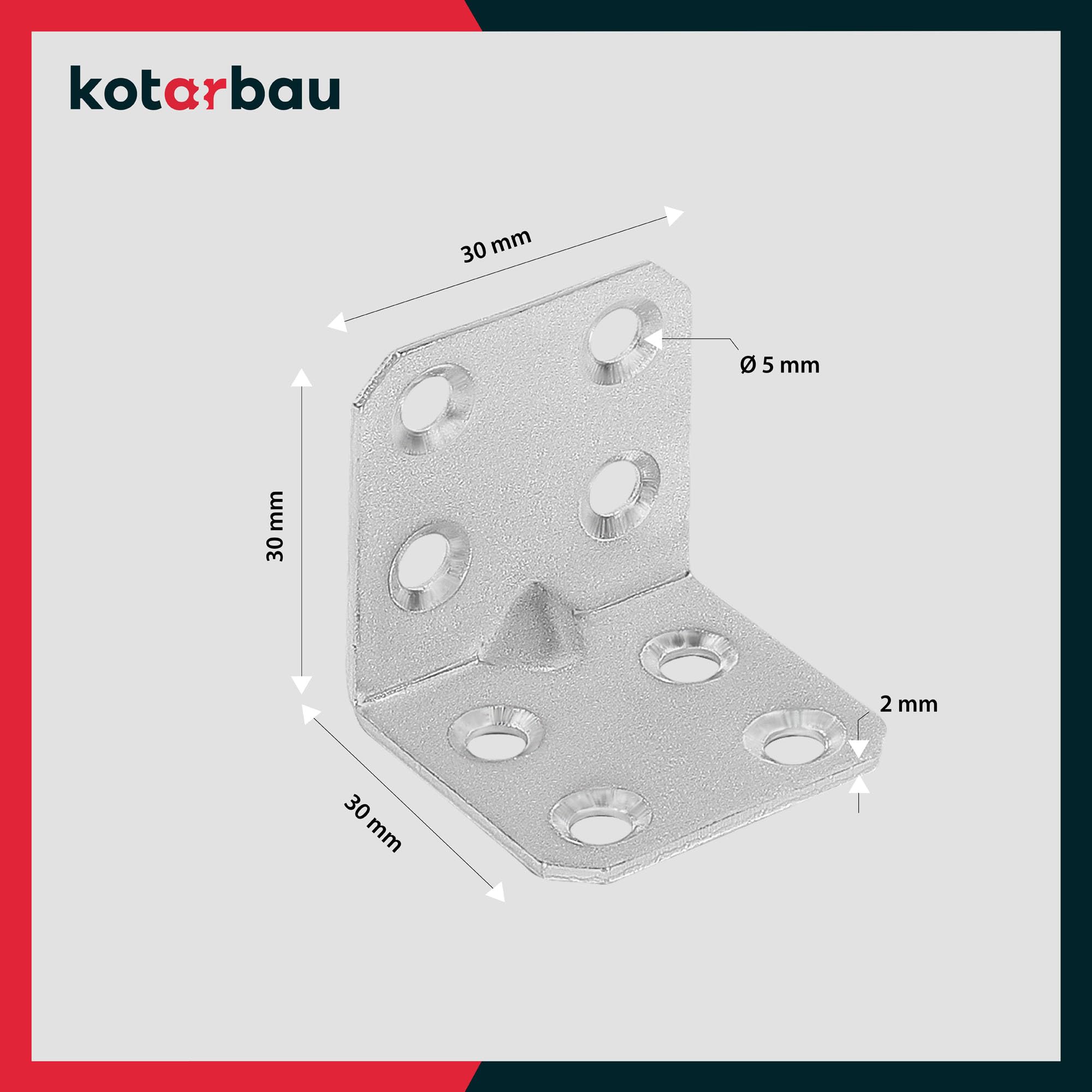 KOTARBAU, 50-Piece Set of Angle Brackets 30 x 30 x 30 x 1.5 mm, Reinforced Alloy Steel Corner Brackets with Mounting Holes - Image 3