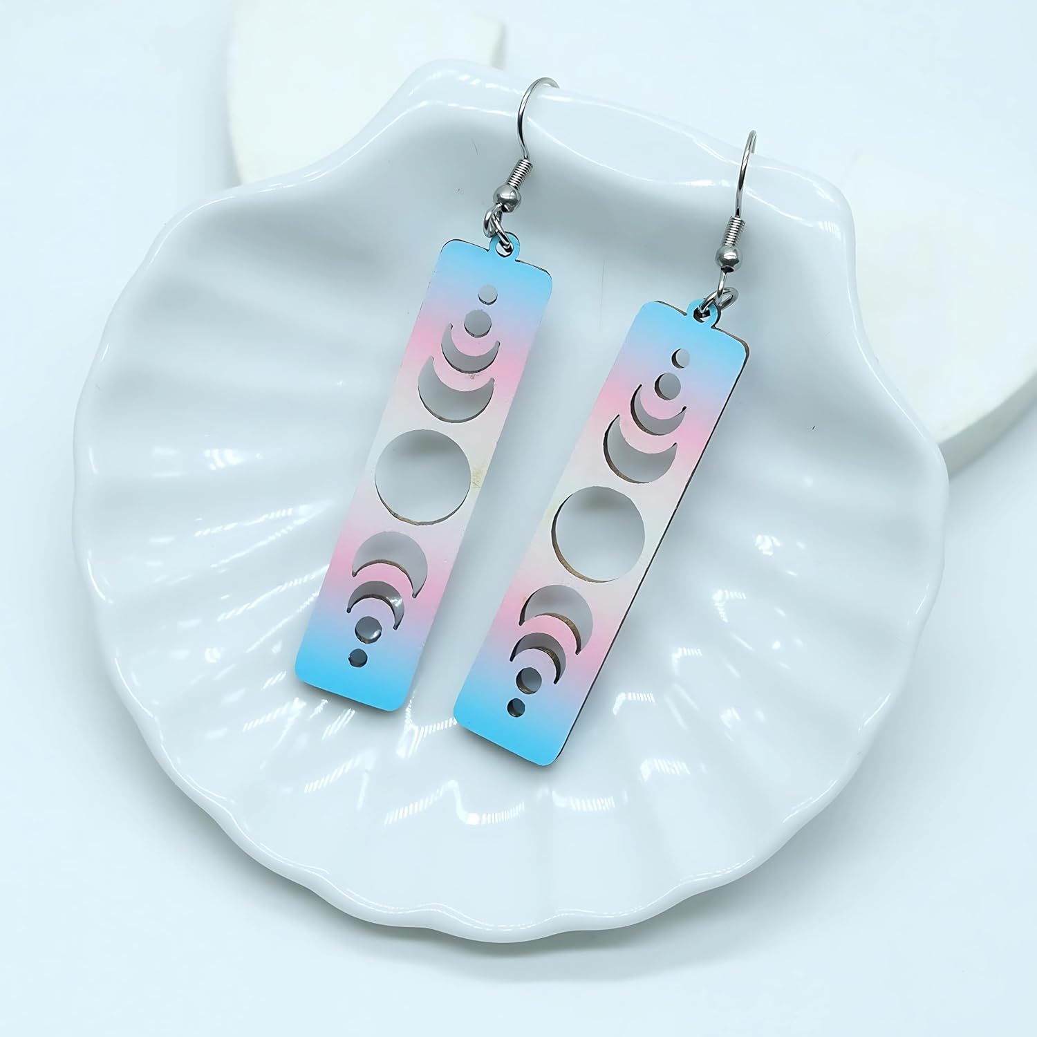 LGBTQIA+ Wooden Moon Phase Earrings, Pride Flag Dangle Earrings for LGBTQ Community, Rainbow Jewelry Gift for Gay, Lesbian, and All Identities - Image 4