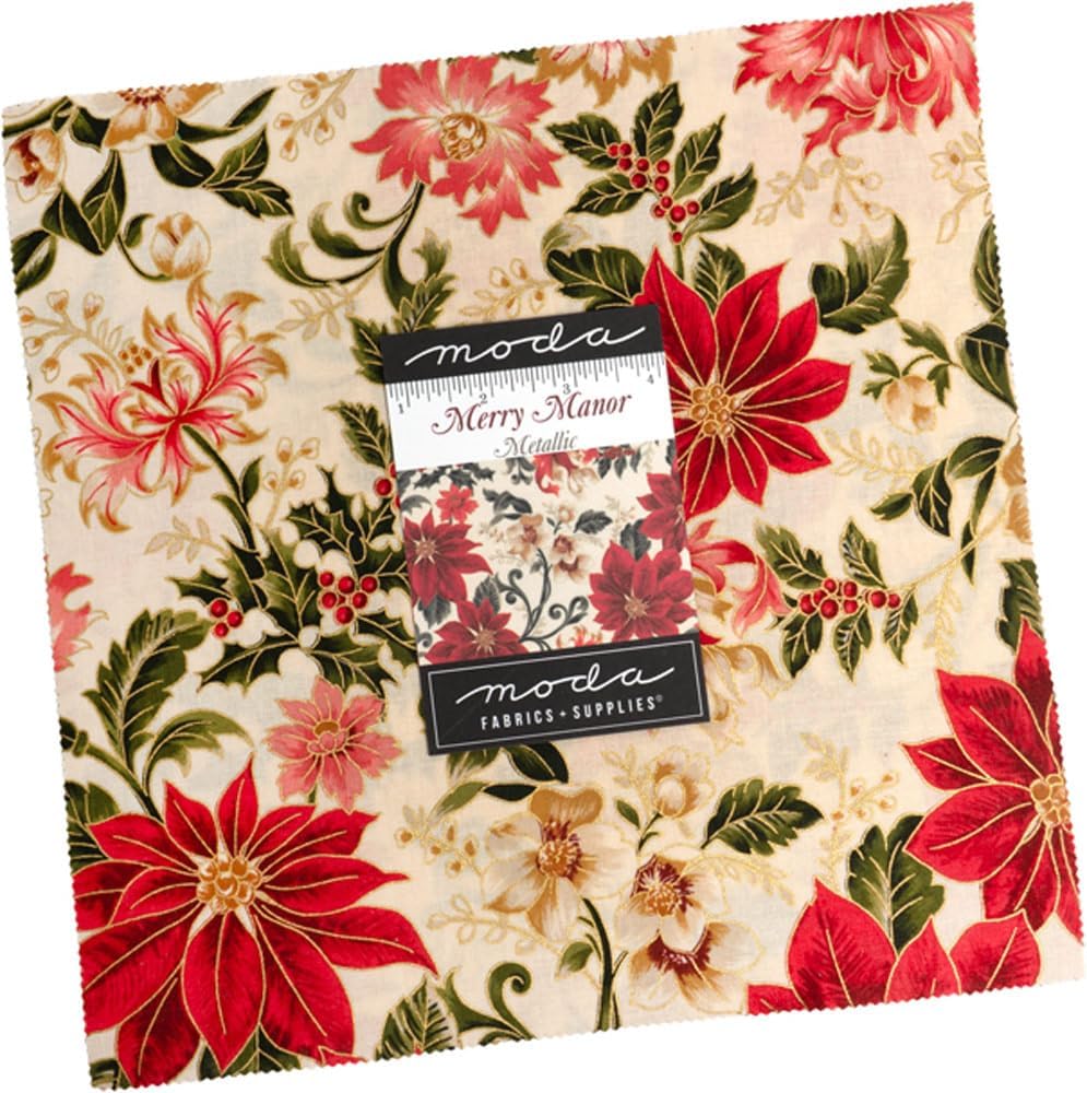 Merry Manor Metallic 2025 Layer Cake 42 10-inch Squares Moda Fabrics 33860LCM