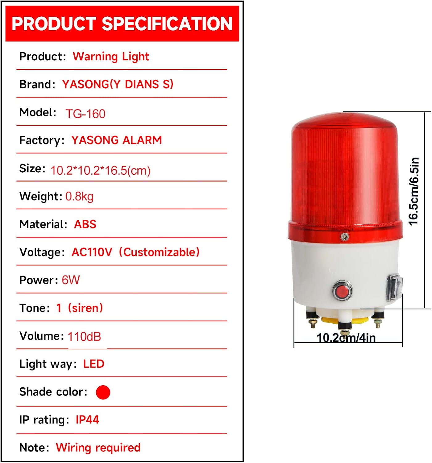 Industrial Beacon Warning Lights LED Strobe Light with 6 Flash Modes 110dB Alarm Volume Flashing Siren Security Alarm for Home, Trucks, Schools, Warehouse, Construction Sites AC110V
