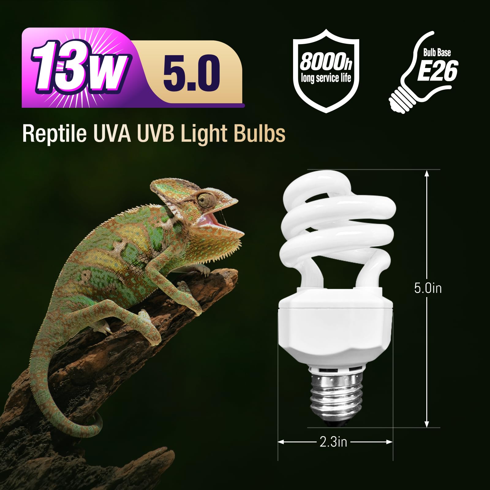 Leoterra - Bombilla UVB, 13 W 5.0 para reptiles tropicales, ranas, geckos, tortugas (13 W 5.0)