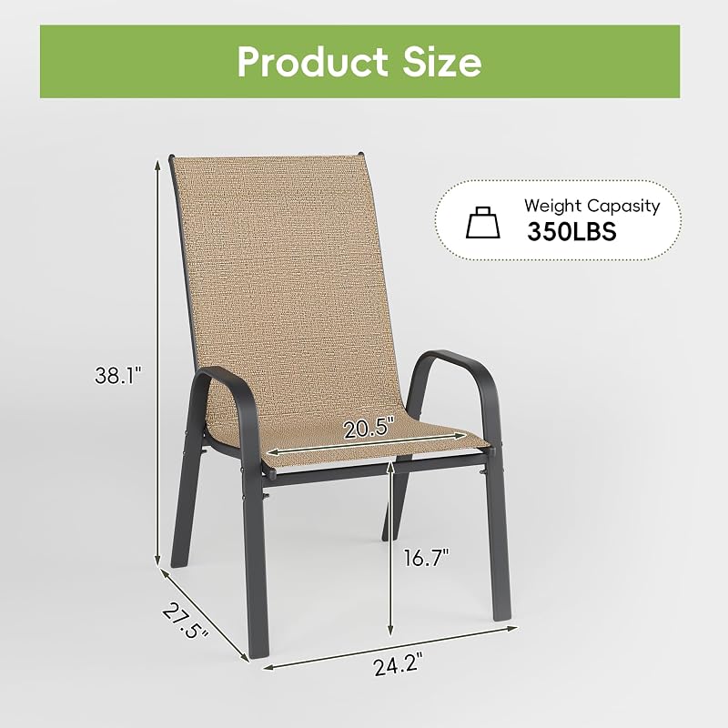 Redpick Patio Chairs Set of 4, Outdoor Dining Chairs Stackable for All Weather, Breathable Metal Modern Outside Furniture Chair for Pool Side, Garden, Backyard Deck, Brown image 3