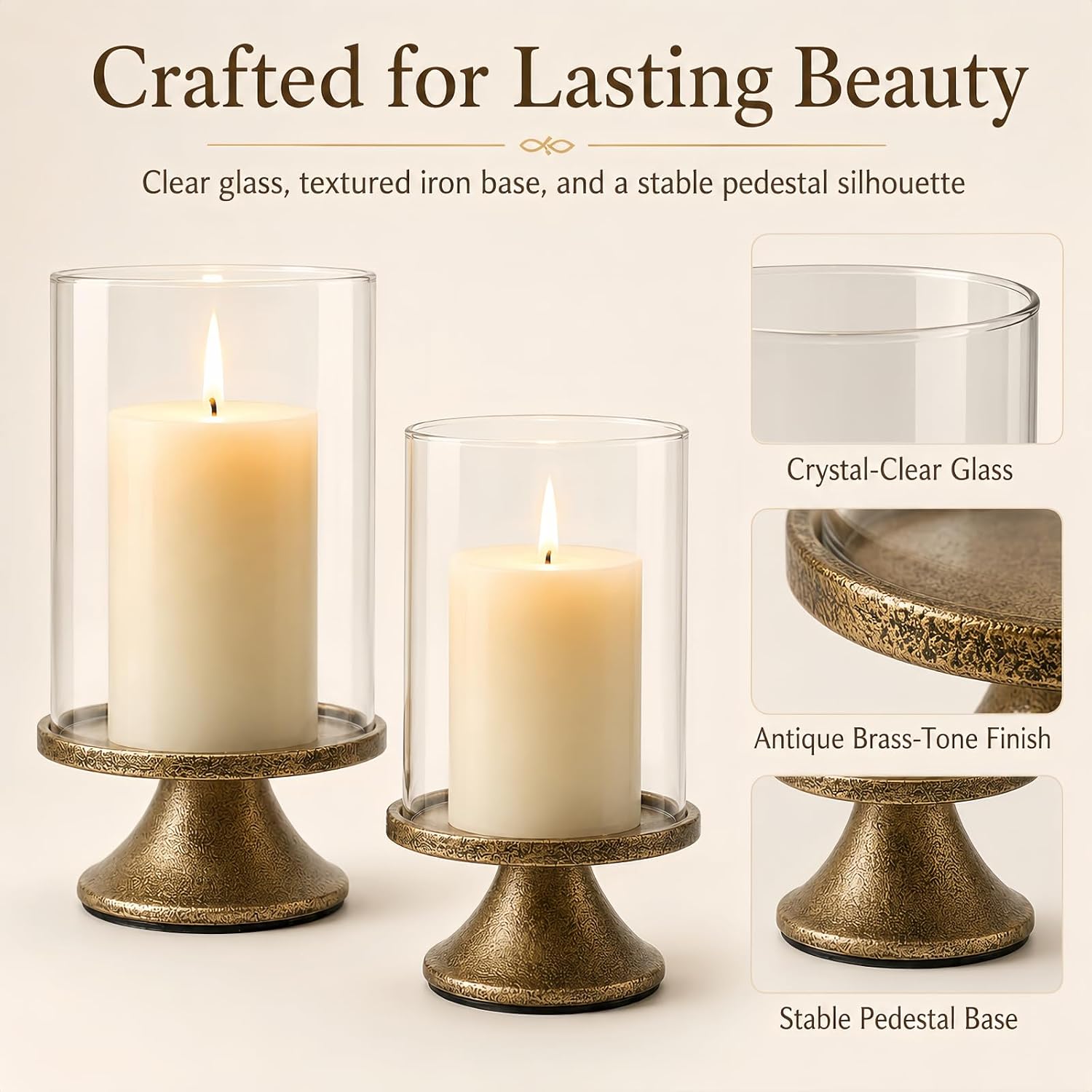 Hurricane Glass Candle Holders Set of 2, Weighted Base for Pillar Candles