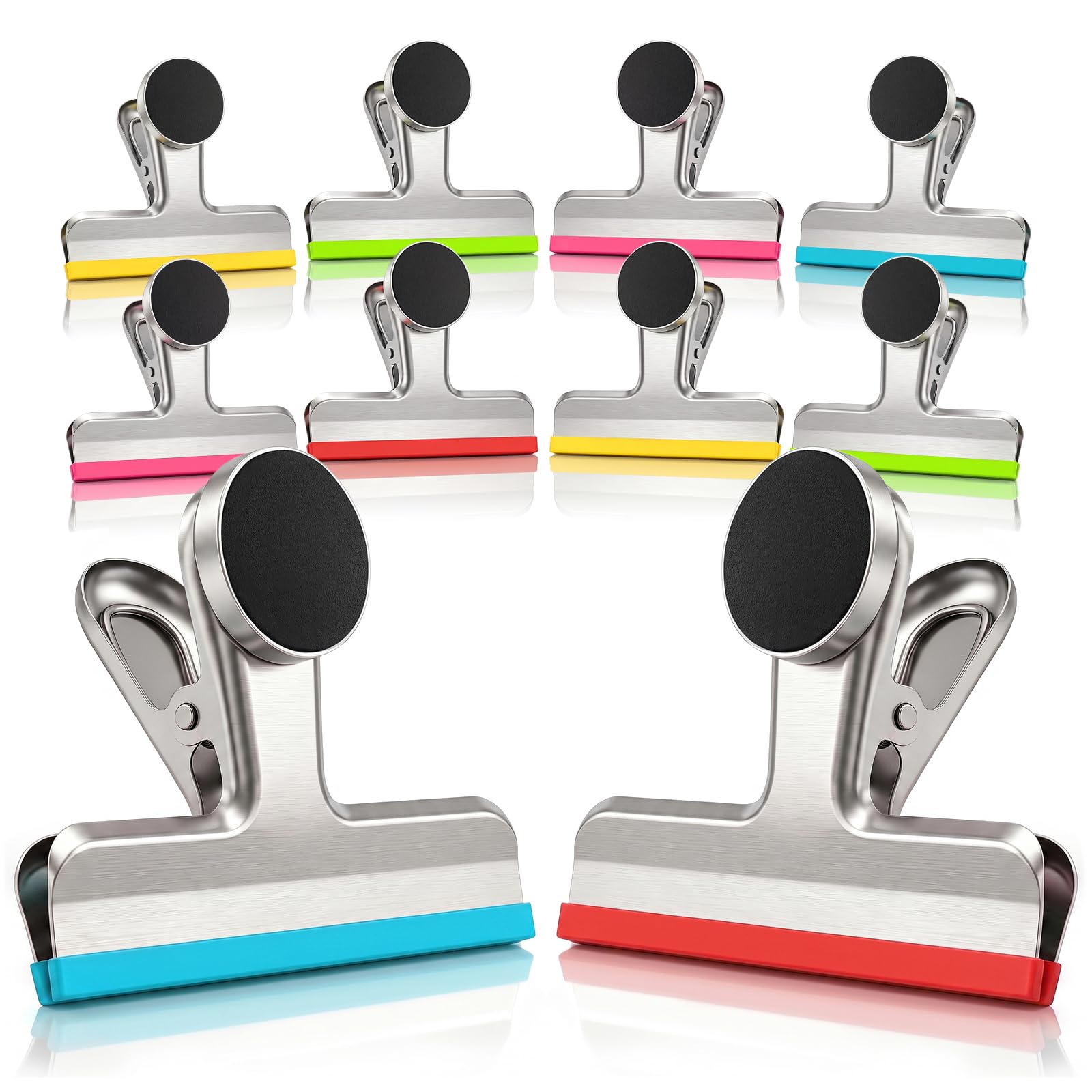 Magnetic Chip Clips, Stainless Steel Chip Bag Clips with Strong Magnet and Silicone Cover, Heavy Duty Food Bag Clips for Kitchen Storage, 10 Pack Color Coded, 3 Inch