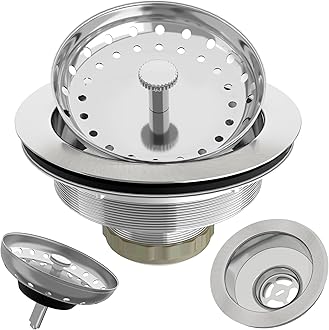 Kitchen Sink Drain 3-1/2 Inch Brushed Stainless Steel Sink Drain Strainer Assembly Kit with Sink Strainer Basket and Drain Stopper for Standard Kitchen Drains Brush Nickel Silver