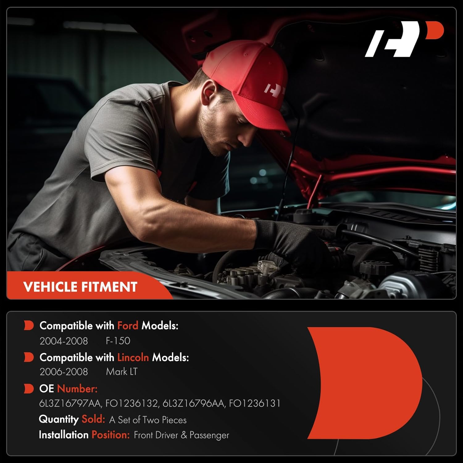 A-Premium Driver and Passenger Hood Hinges Compatible with Ford F-150 2004-2008 & Lincoln Mark LT 2006-2008, Set of 2 Front Left and Right Side Hood Hinges, Replace# 6L3Z16797AA, 6L3Z16796AA