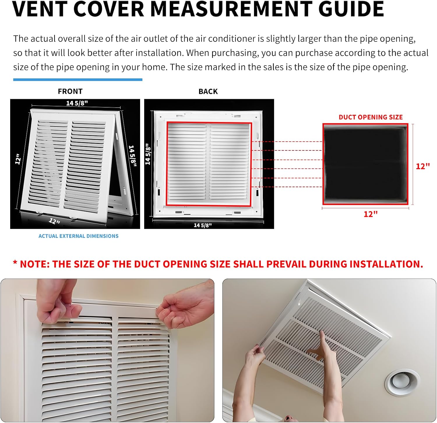 12x12 Return Air Grille [Duct Opening Size] Return Vent Cover for Wall or Ceiling,Steel Return Air Grill Removable Face/Door for 1 inch Filters (12"Wx12"H [Duct Opening])