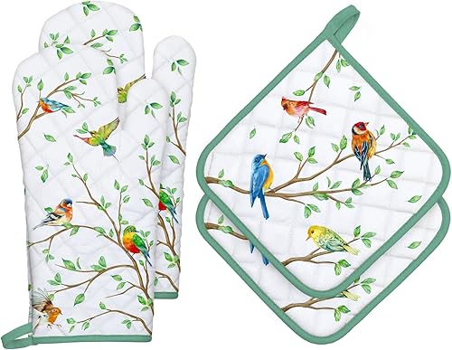 Miniatura 13 de Juego de 4 manoplas de horno y soportes para ollas de mármol de oro blanco, 100% algodón, resistentes al calor, guantes de horno extra largos para