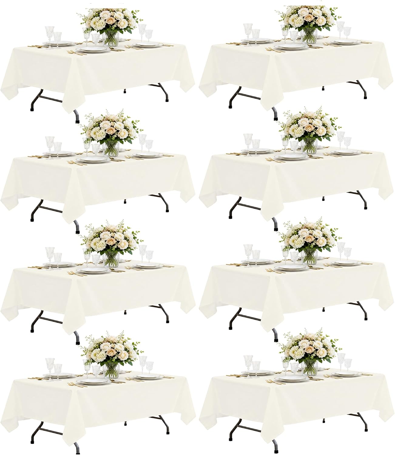 6 Pack White Tablecloth 60 x 102 Inch, Rectangle 6 Feet Table Cloth - Wrinkle and Stain Resistant Washable Polyester Decorative Fabric Table Cover for Dining Tables, Buffet Parties and Camping