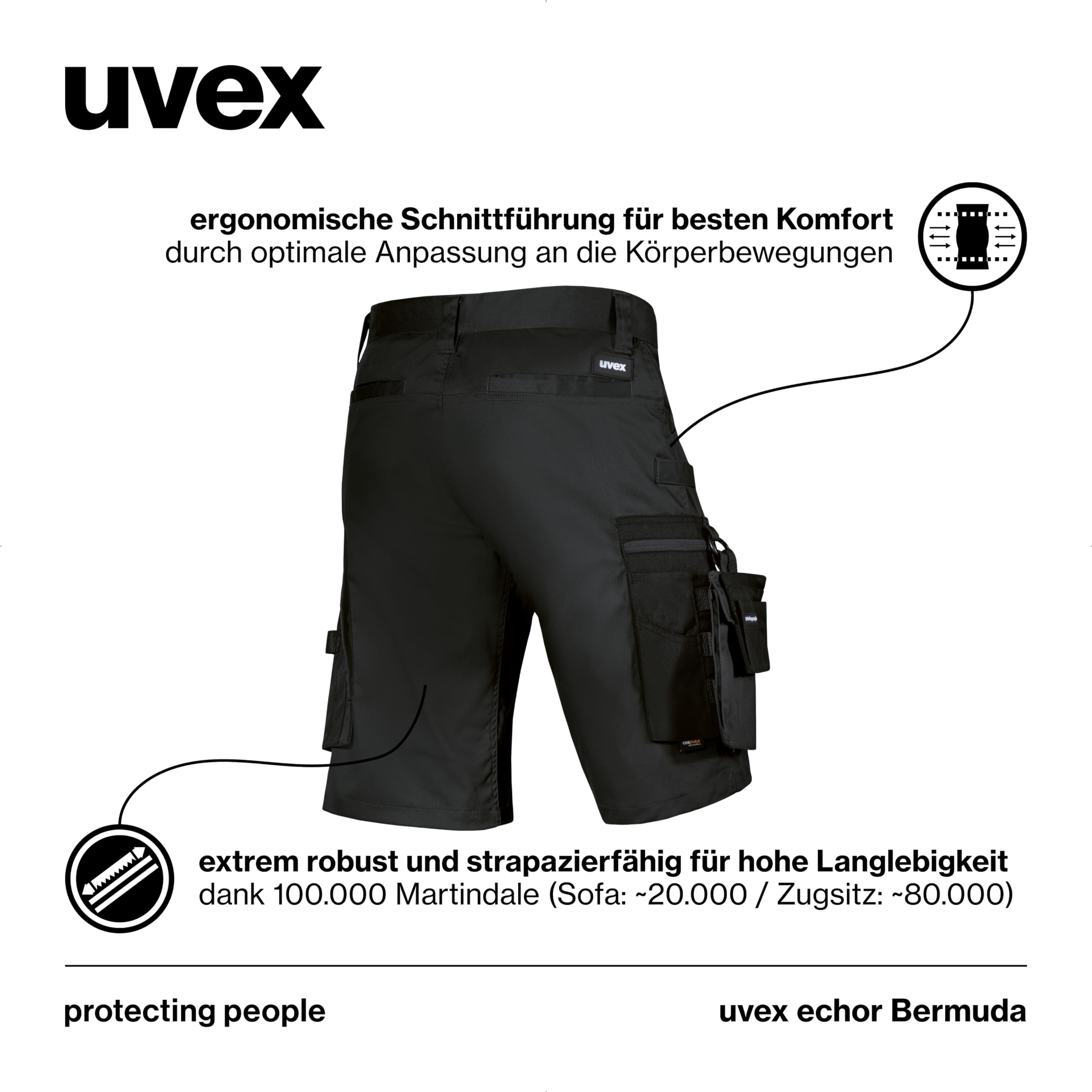 Uvex echor Arbeitsshorts - Kurze Premium Arbeitshose - Herren-Cargohose - Stretch-Bund, leicht, elastisch & viel Stauraum