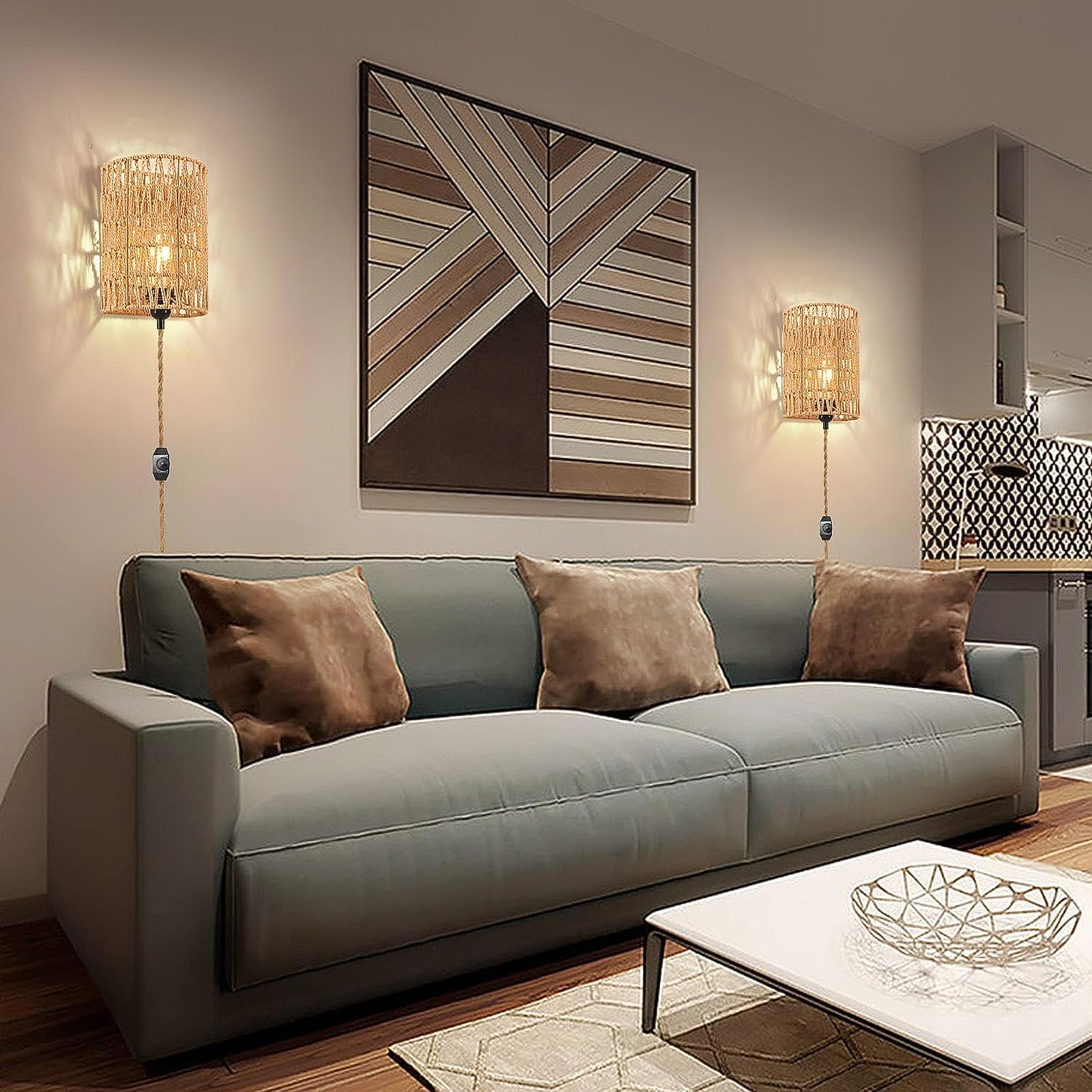 Wandlamp Binnen Rotan, Boho Hennep Touw Met Schakelaar Dimbaar & Stekker, Rustieke Vintage 2m Kabel, Bedlamp Muur Retro E27 Wandspot Voor Slaapkamer Trap Gang kopen? Vergelijk bij